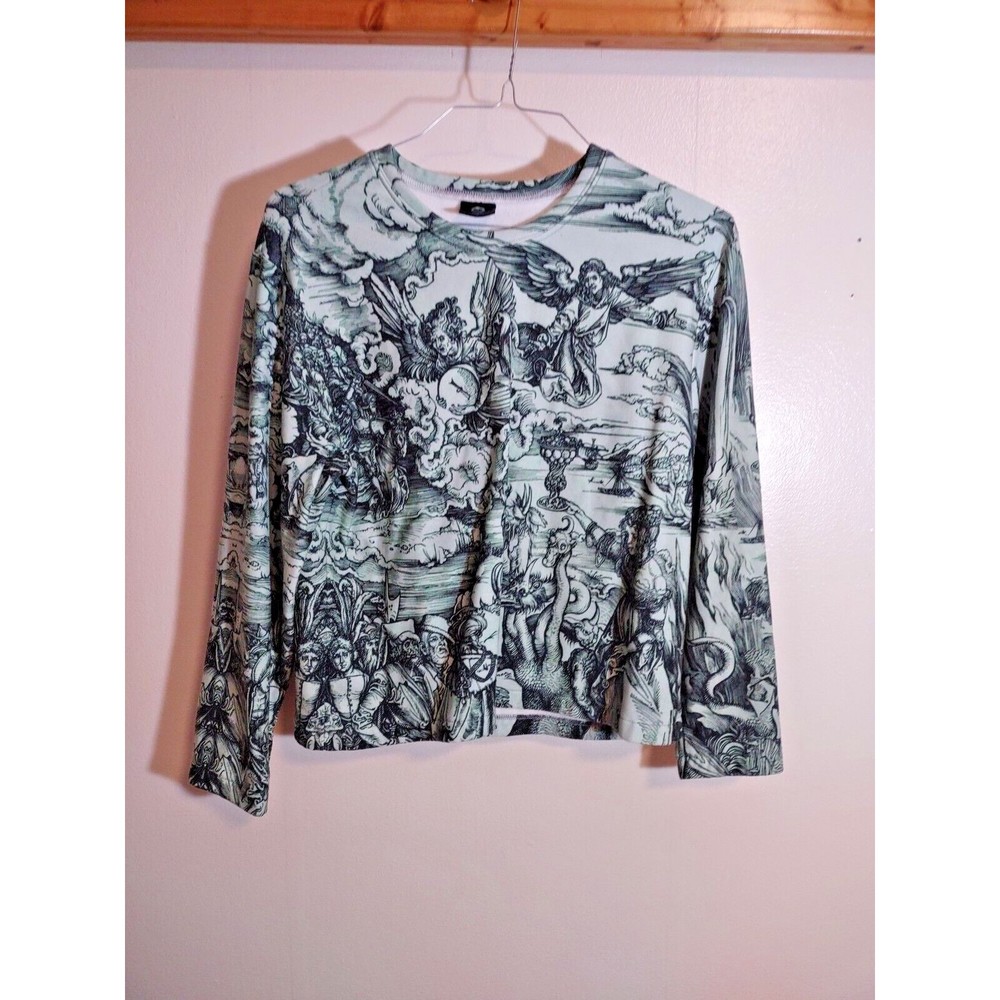 Aloha From Deer Unisex M Green Long Sleeve Sweater Allover Graphic Streetwear